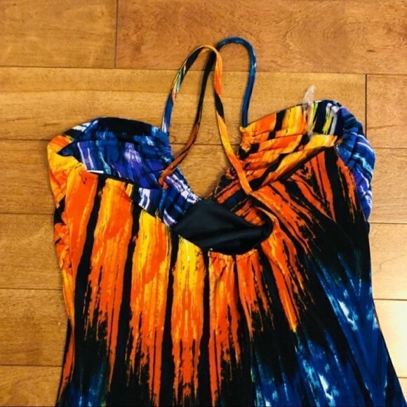 Kaleidoscope maxi dress With straps orange and blue Size L - Picture 4 of 9